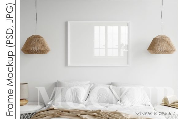 Download Horizontal Frame Mockup in Boho Bedroom - Frame mockup Collection